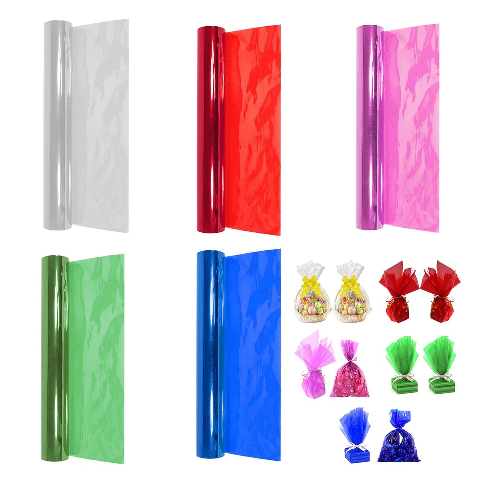 Przezroczysty papier do pakowania prezentów, Wielokolorowa folia celofanowa w rolce 40x3000cm 2szt(Red)