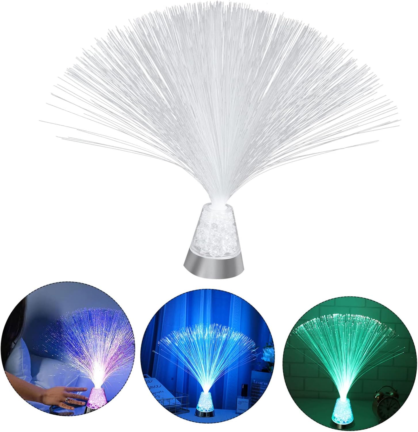 DOITOOL 2pcs Color Changing Fiber Optic Lamp USB Battery Powered Unique Gypsophila Design Indoor Party Decoration Sensory Mood Lighting for Home and Events