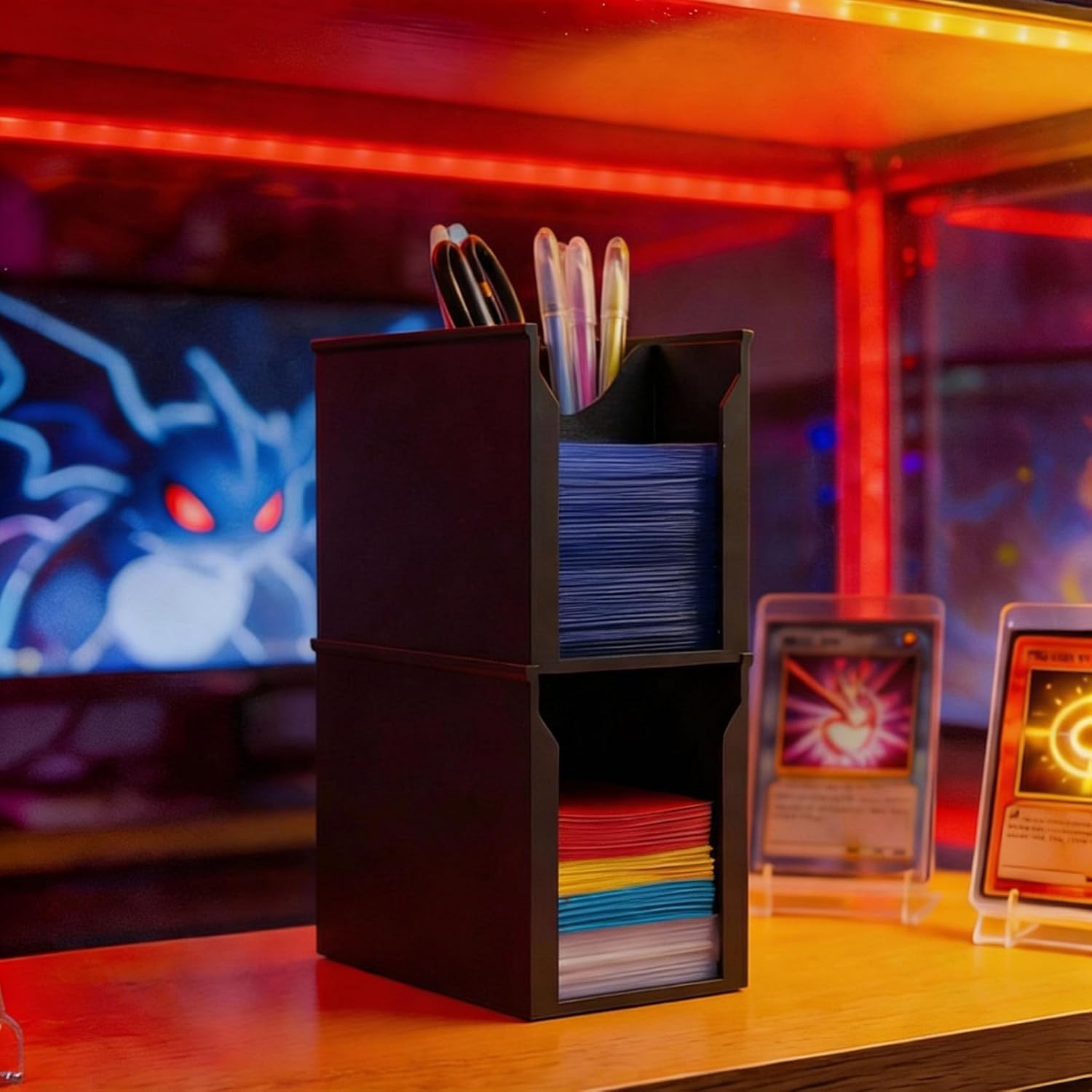 Toploader Dispenser 6.6" Extended Trading Card Storage - Adjustable Modular Organizer Holder with Removable Divider - Large Capacity Desktop Station for Sports Cards Sleeves TCG Collector