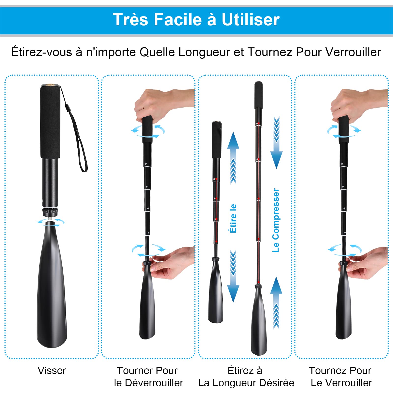 Mishell Chausse Pied Long -Telescopique 41-97 cm, Chausse Pieds Long Manche en Métal et Plastique, Chausse-pied Long, Chaussé Pied Manche Long