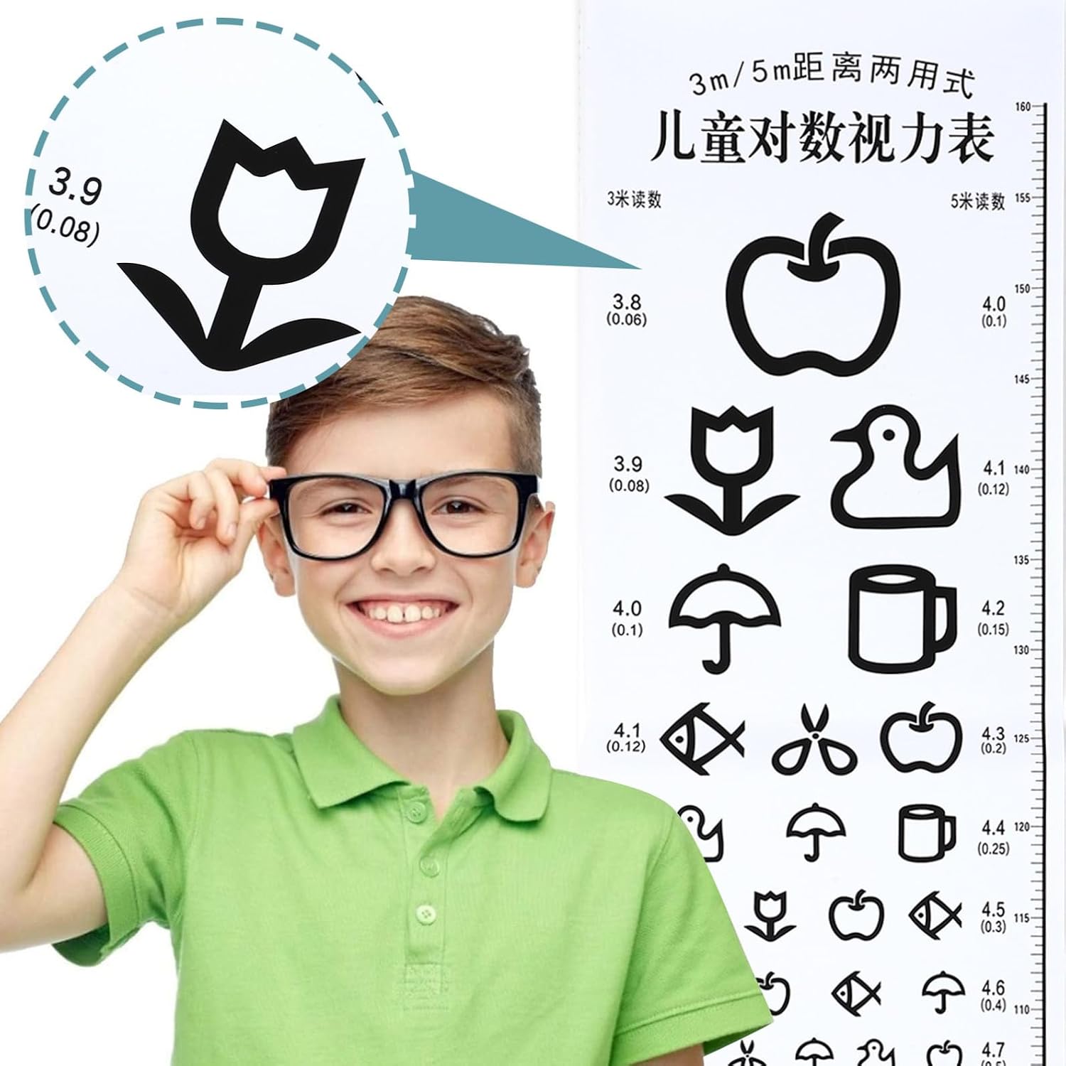 Boy Girl Eye Chart Visual Testing Chart for Home School Test with Red and Measures Visual Acuity