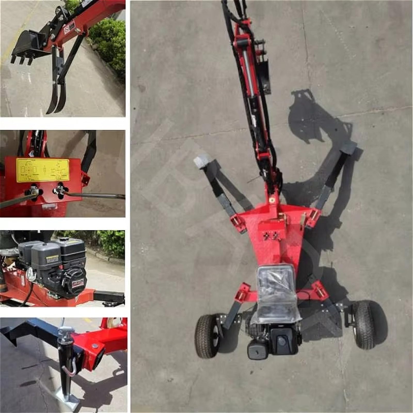 Mini escavatore a cucchiaia rovesciata, scavatore idraulico a 360 gradi con valvole multifunzione e pneumatici resistenti per fattoria e scavo