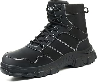 Asiman Steel Toe Boots for Men Women Indestructible Safety Work Shoes Breathable Lightweight High Top Steel Toe Safety Shoes Slip Resistant Construction Work Boots - Buy now