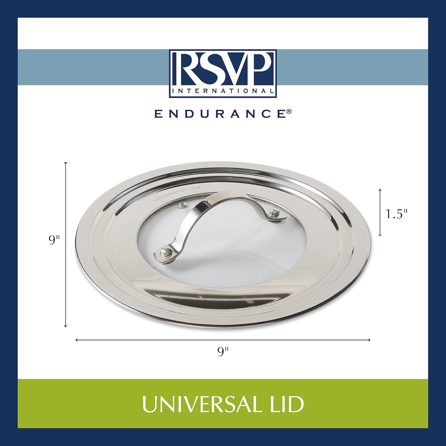 RSVP International Endurance Universal Lid with Glass Insert, Stainless Steel, Fits 5.5" - 9" | Secure Tempered Glass | Fits Frying, Sauté, Sauce, Stock Pots & Pans | Dishwasher & Oven Safe : Everything Else