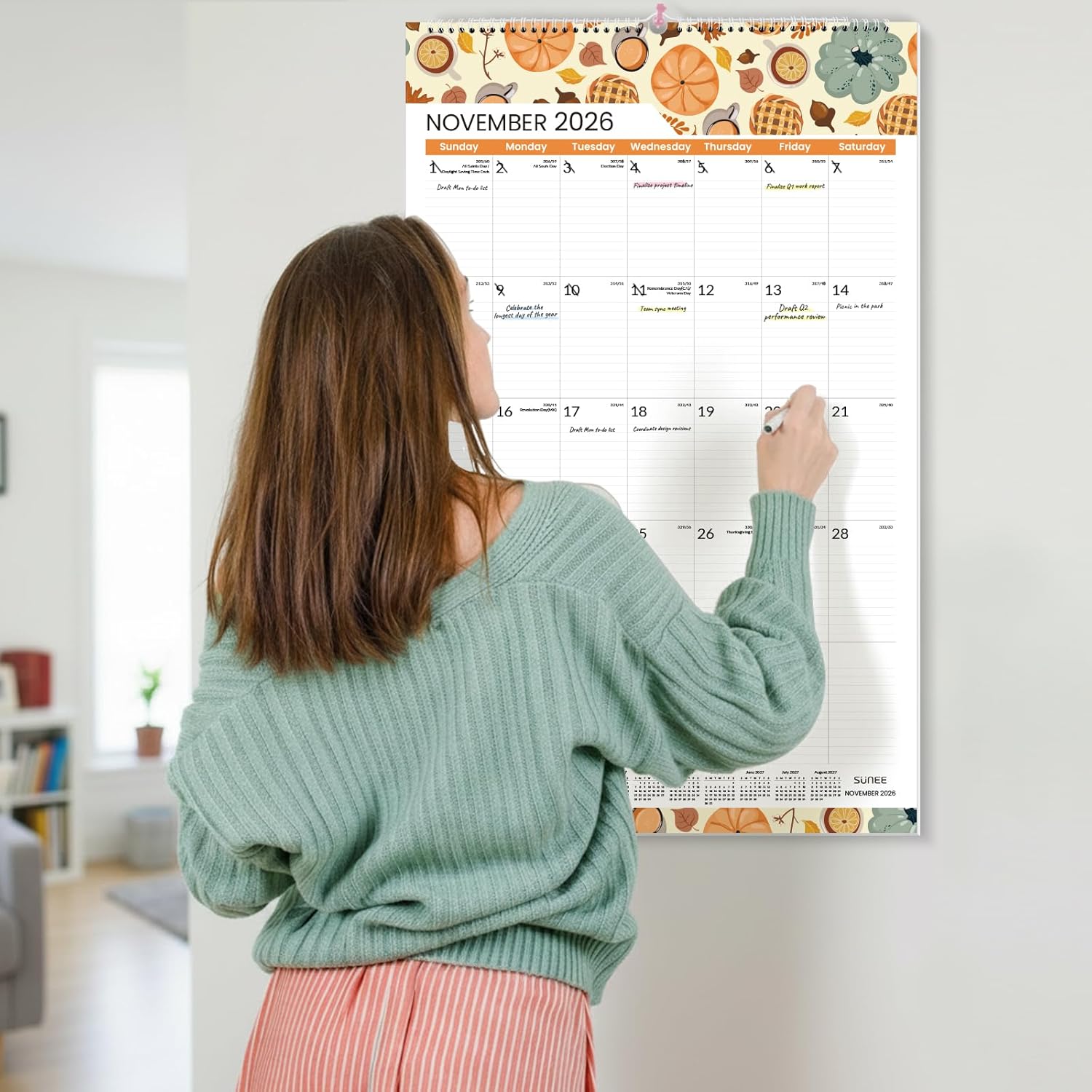 SUNEE 2026 Wall Calendar Extra Large 17"x27", 21 Month Calendar (Ends December 2027), Vertical Large Monthly Calendar 2026-2027 for Wall, Seasons Color