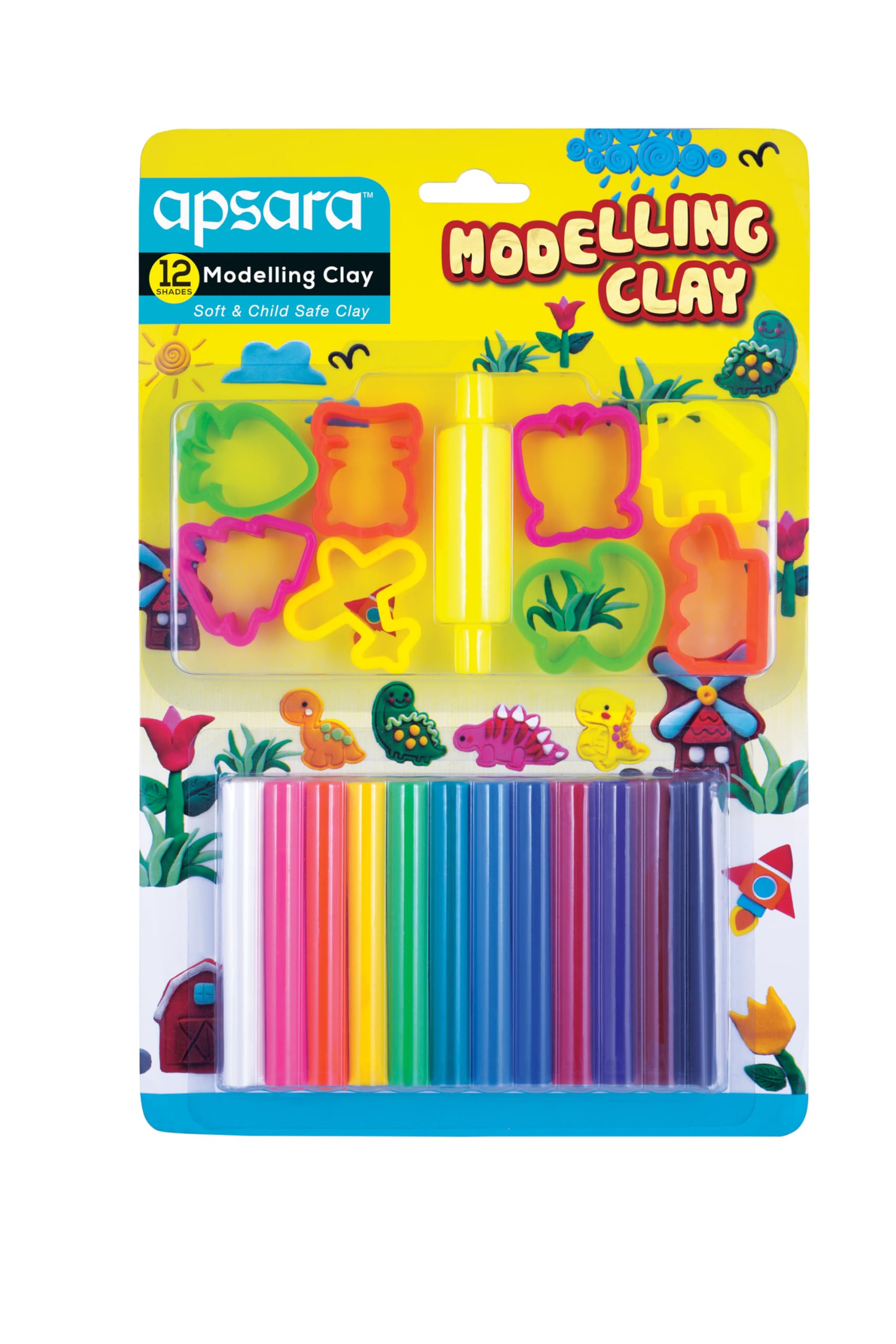 Apsara Non-Toxic Super Soft 12 Shades Modelling Clay Multicolour Pack | Soft, Non-Drying, Hygienic & Non-Sticky | Includes 8 Toys & 1 Roller | Pack of 1-image-16