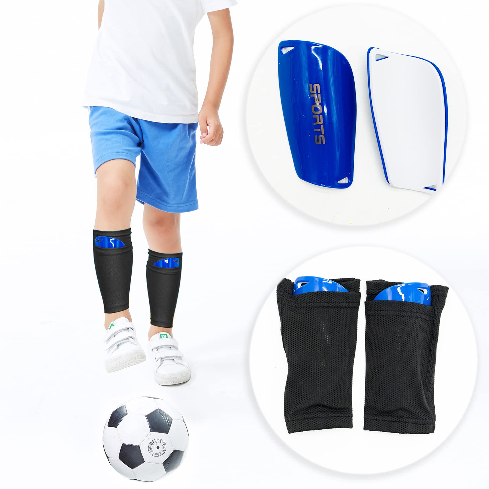 Parastinchi per calcio a doppio strato, parastinchi calcio bambino, parastinchi calcio adulto, leggero traspirante, attrezzatura da calcio bambini adolescenti, adulti, giochi principianti, blu