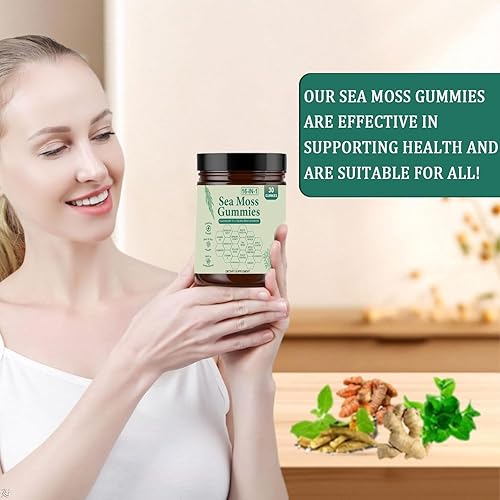 Miniatura 4 de Gomitas de musgo marino 16 en 1 Gomitas irlandesas de masa marina para mujeres y hombres con aceite de semilla negra, raíz de bardana, vejiga, miel