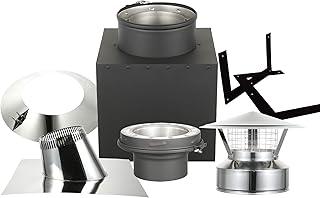 Cathedral Ceiling Kit with Spark Guard Chimney Cap for 6" Diameter 304 Stainless Steel Class-A Double Wall Chimney Pipe (11" Square Ceiling Support Box, 1/12-6/12 Pitch Roof Flashing)