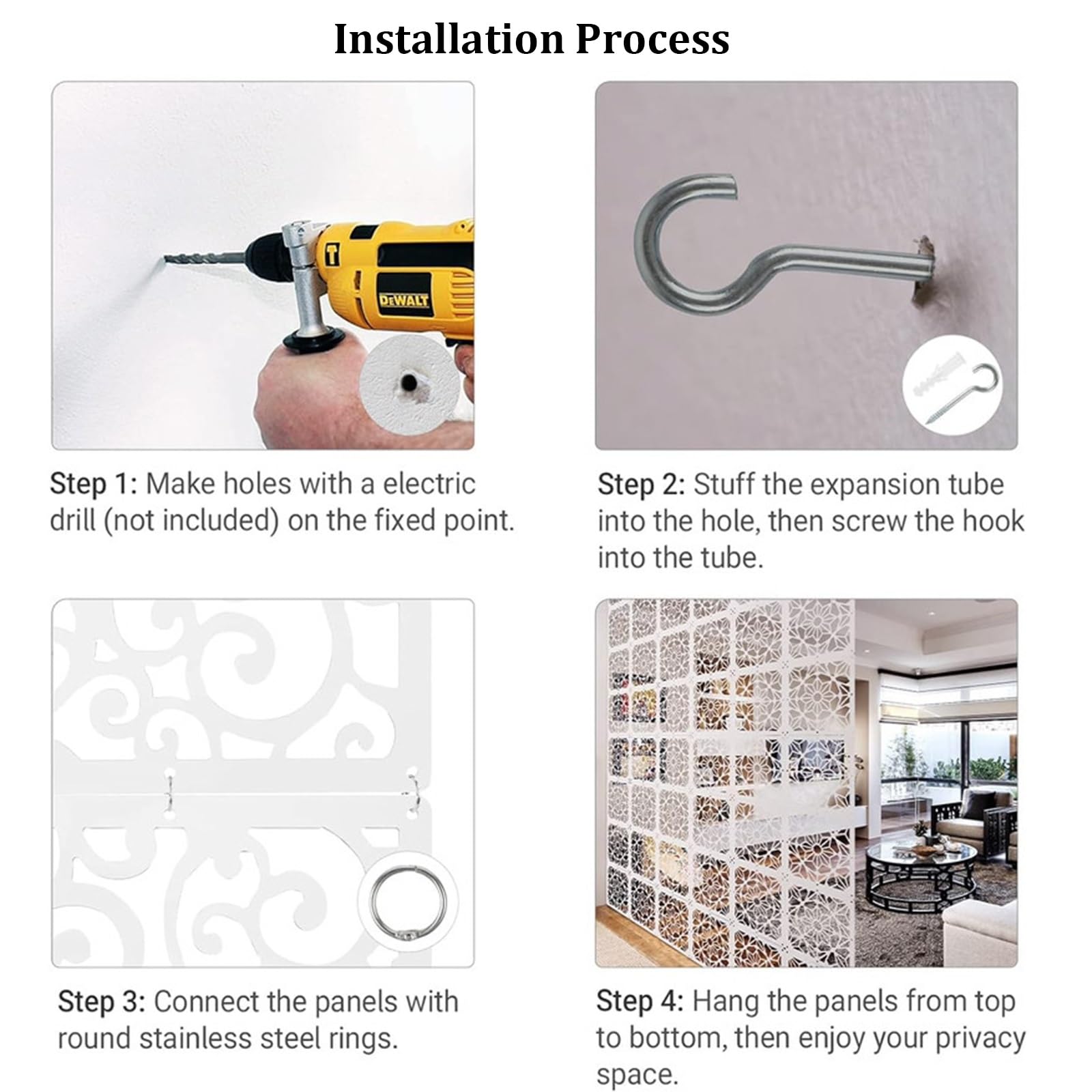 24 Pannelli Divisori Sospesi, Pannelli Divisori Sospesi in Legno e Plastica Fai da Te, Moderni Pannelli Decorativi per la Privacy per Camera da Letto, Ufficio e Open Space