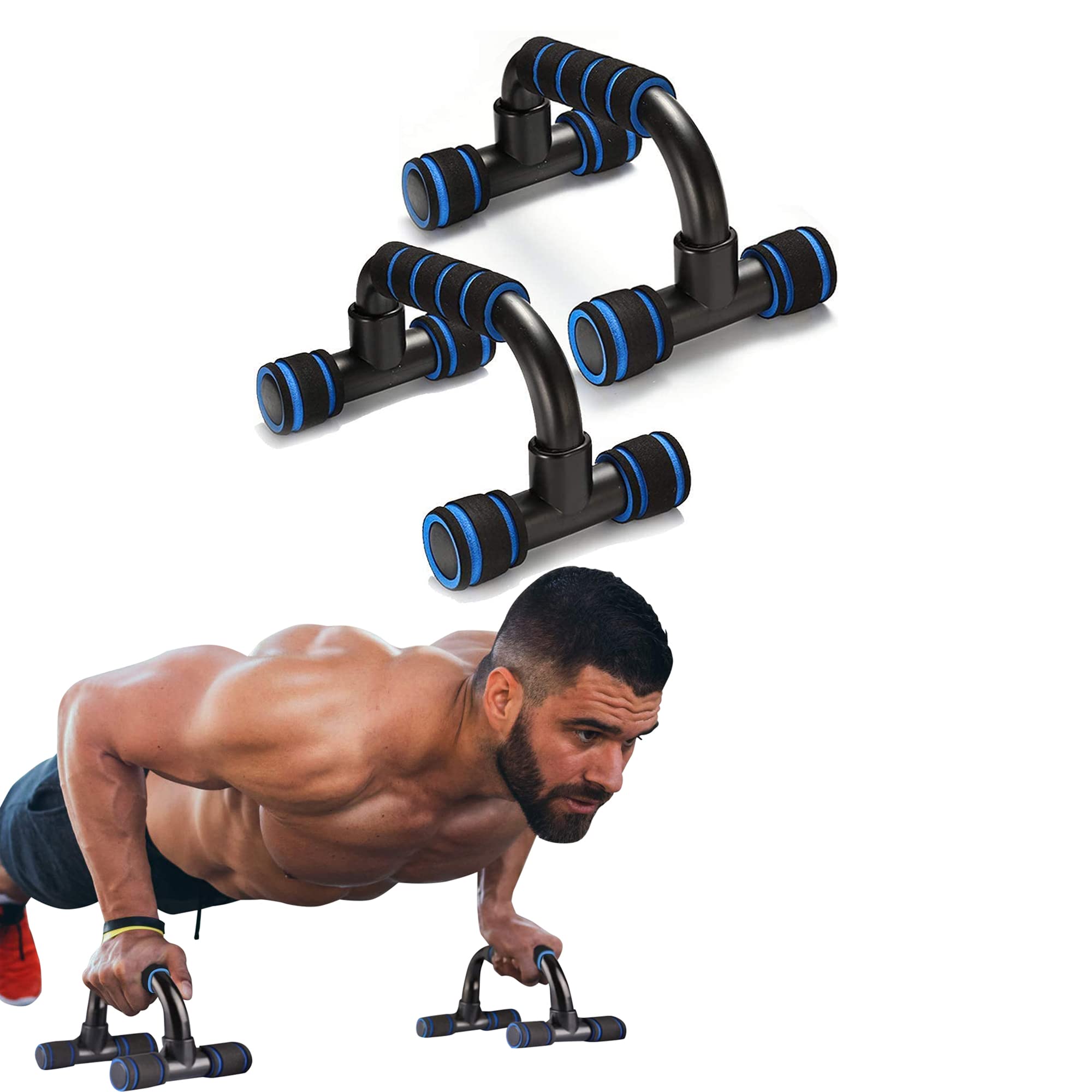 MANOGYAM Push Up Bar | Push Up Bars Stand with Foam Grip Handle | Push-Up Bar Pair | Work Out Stand with Comfort Grip | Foam Dips Bar For Home Workout | Non-slip Strength Bars | Fitness handle Bars (Blue) (B08P1Y1FQ4) Amazon Price History, Amazon Price Tracker
