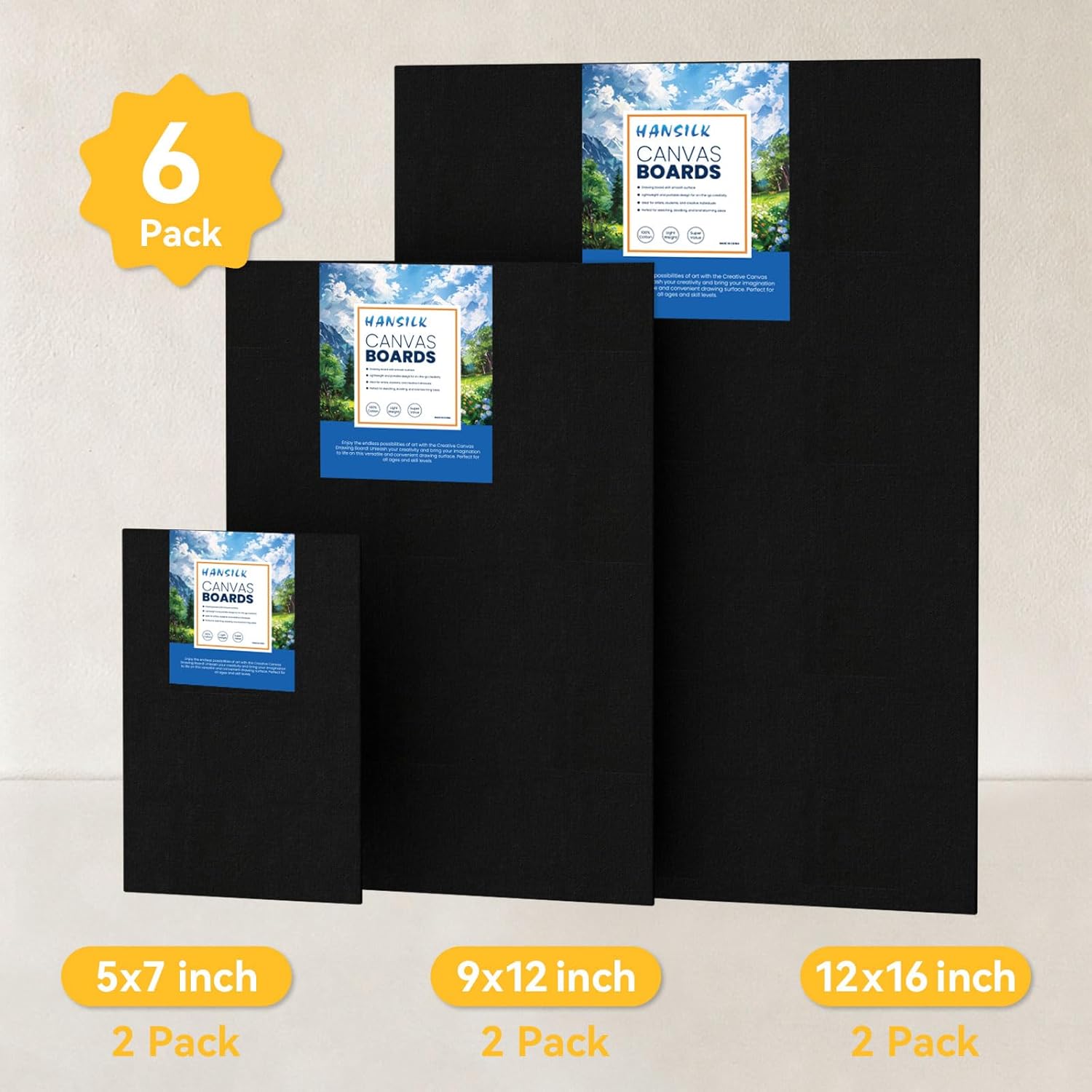 Black Canvases for Painting Pre Primed 100% Cotton White Blank Canvas Boards for Painting 5×7/9×12/12×16, Art Paint Canvas Panels for Acrylic Oil Watercolor Tempera Paints (Black, 5×7/9×12/12×16)