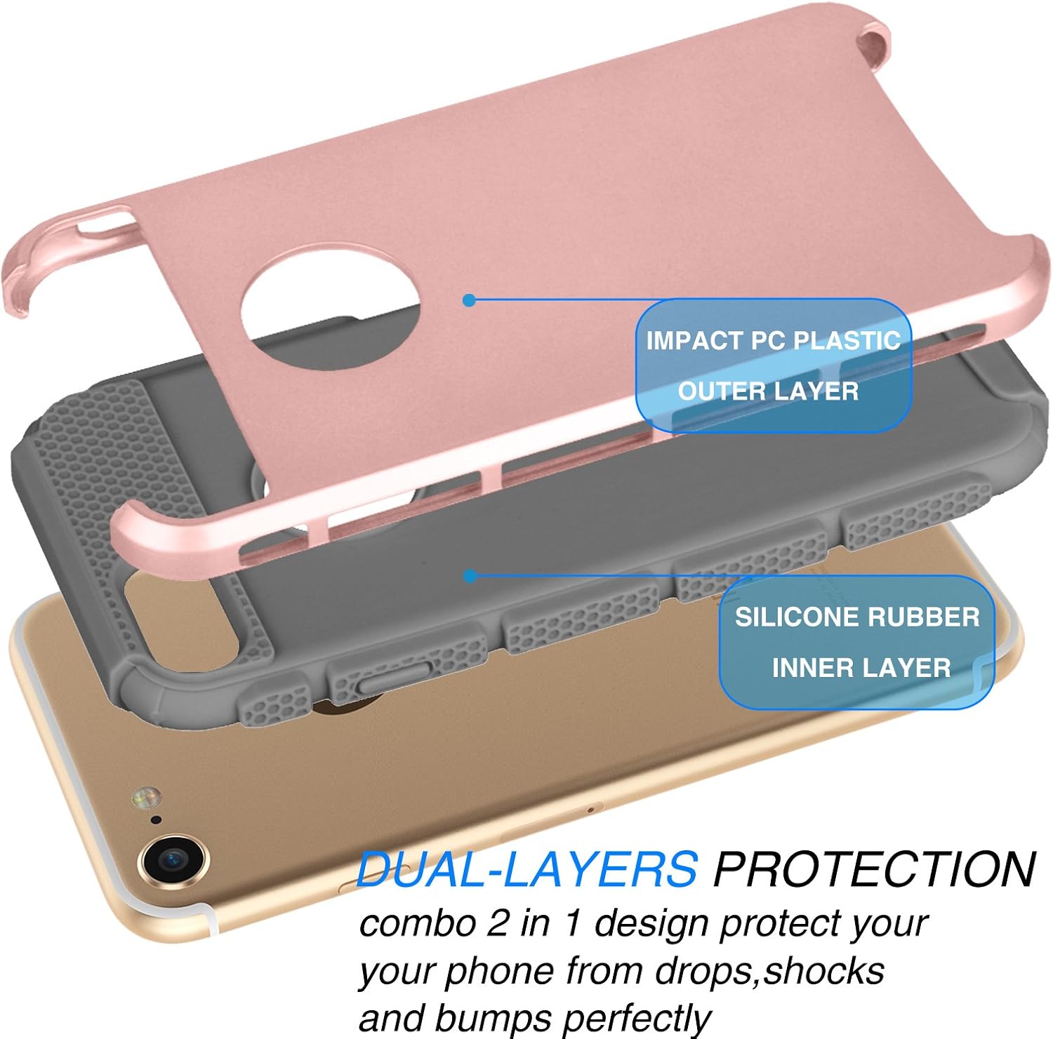 Tekcoo iPhone 6S Case, (TM) iPhone 6 / 6S (4.7 INCH) [Shock Absorbing] [Scratch Proof] Hybrid Impact Defender Slim Hard Case Cover Plastic Shell Outer +TPU Rubber Silicone Inner [Rose Gold/Grey]