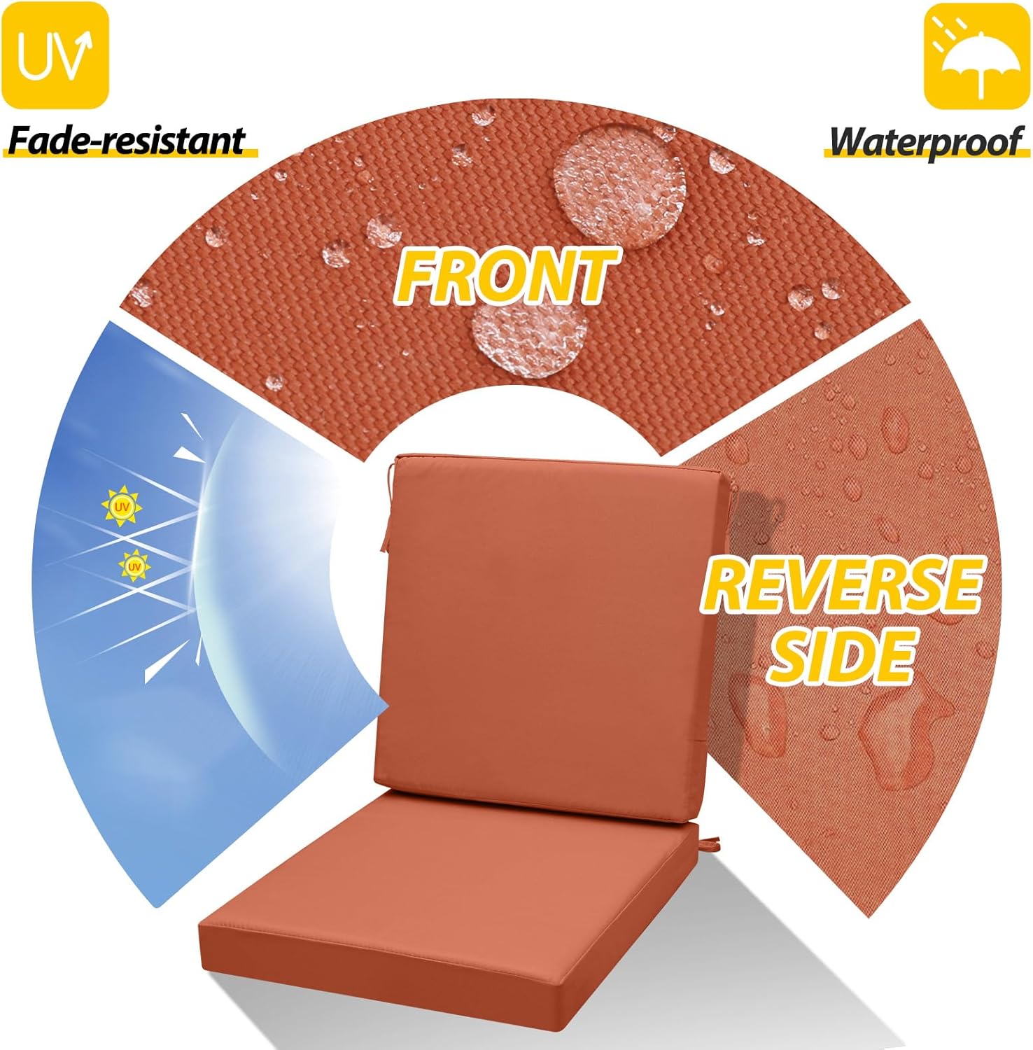 aaaaacessories outdoor seat cushions for chairs, one-piece design, fade-resistant, waterproof patio furniture replacement cushions, 20" x 20" x 3" + 20" x 20" x 3", rust rust 20"x20"x3"/20"x20"x3"