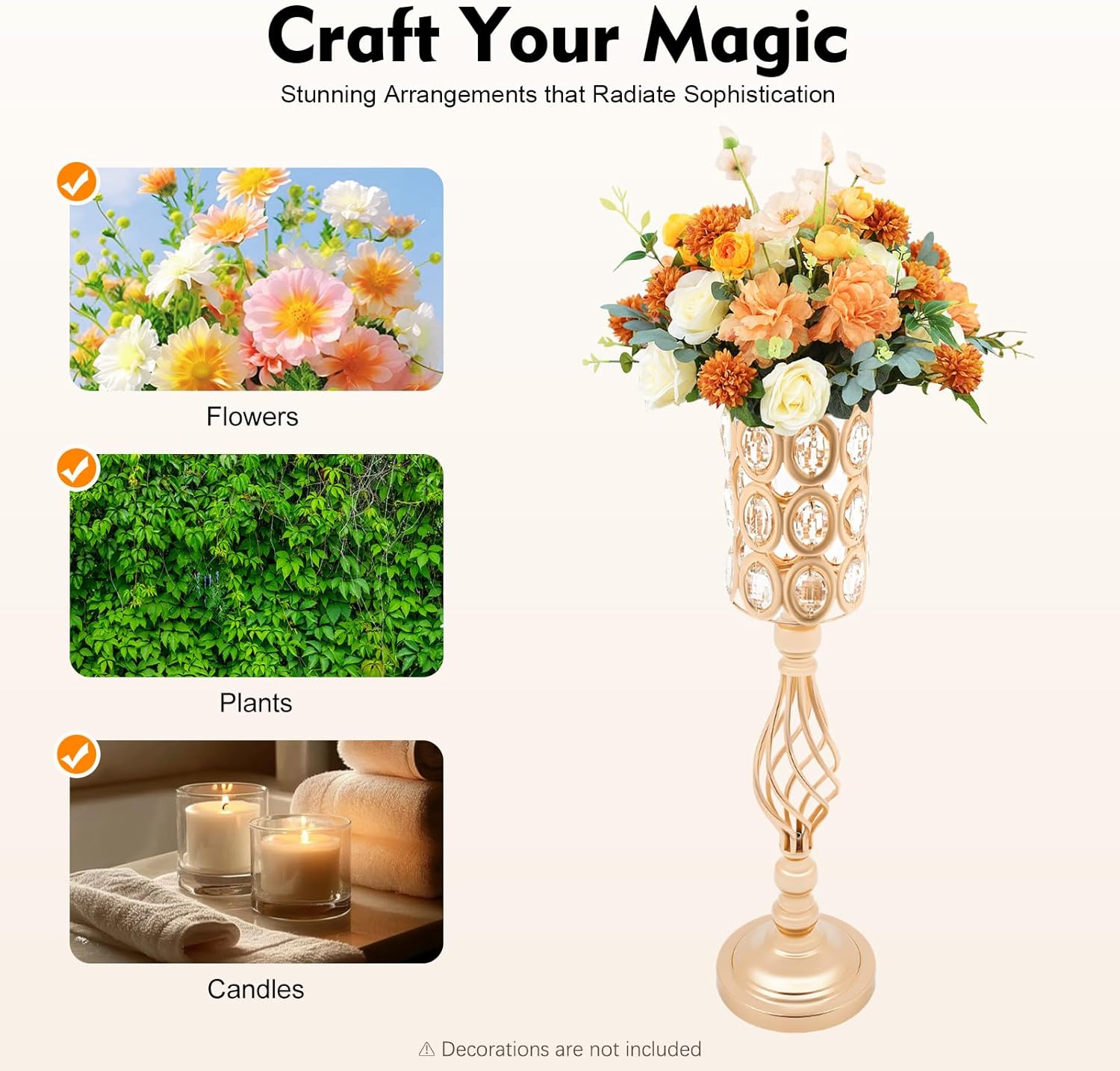 10PCS Gold Vases for Centerpieces Wedding, 24in Height Metal Flower Stand with Bling Crystal Stones, Centerpiece Elegant Table Decorations Vase for Wedding Reception Party Birthday