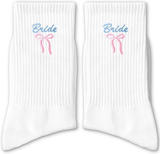 Embroidered Bow Bride Socks - Wedding Day Crew Socks
