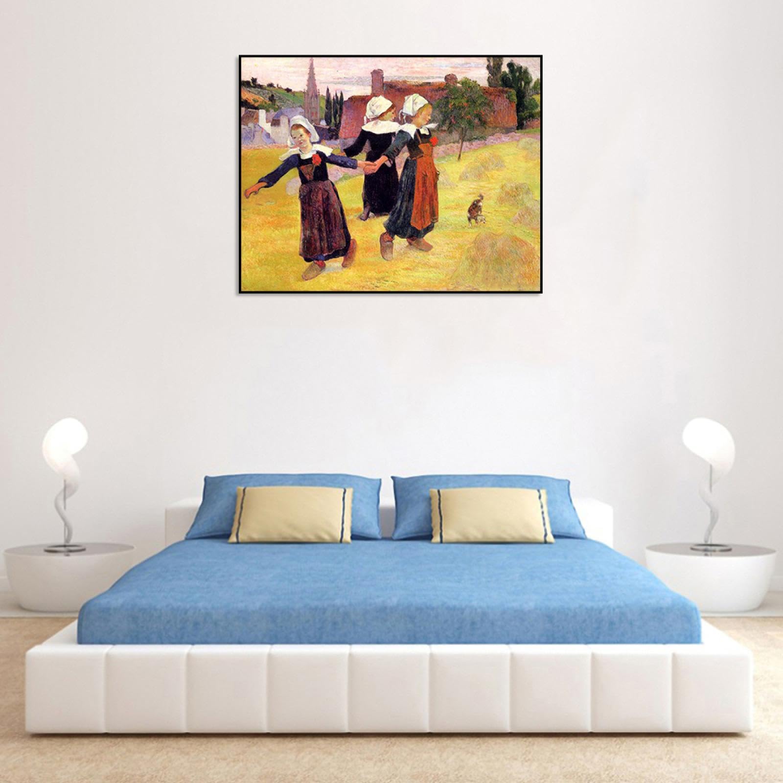 Phyrek123 Paul Gauguin Láminas artísticas Reproducciones de pinturas famosas Breton Girls Dancing Cuadros de arte de pared de lienzo para decoración 40x52cm Enmarcado negro