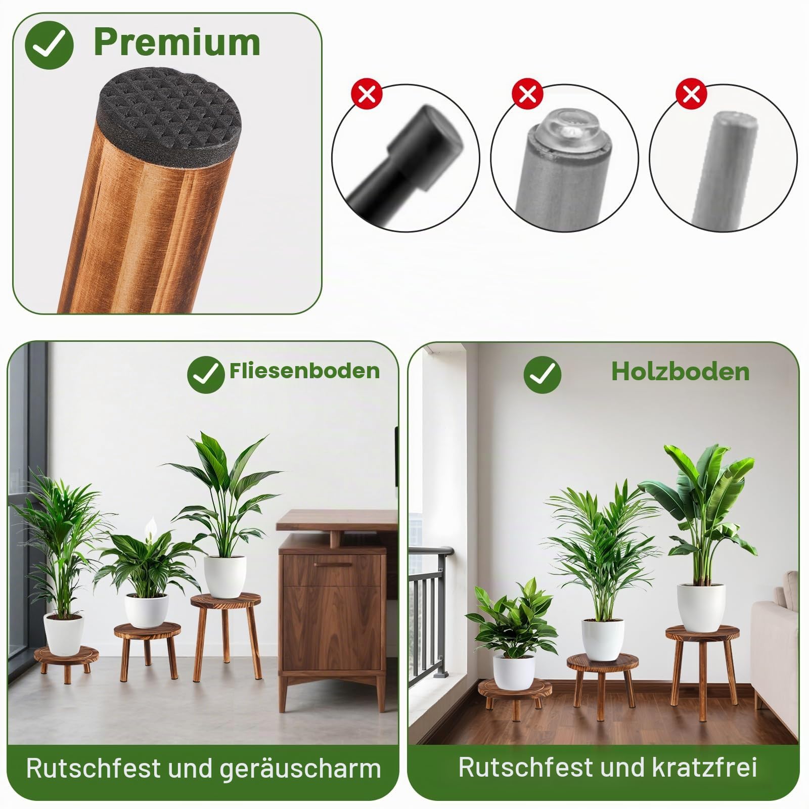 Blumenhocker Holz 3er-Set, 4"/7"/11" Höhe Blumenständer Pflanzenständer für Verschiedene Topfgrößen, Hocker Fußschemel Modernes Regal für Balkon Garten Wohnzimmer Deko Büro