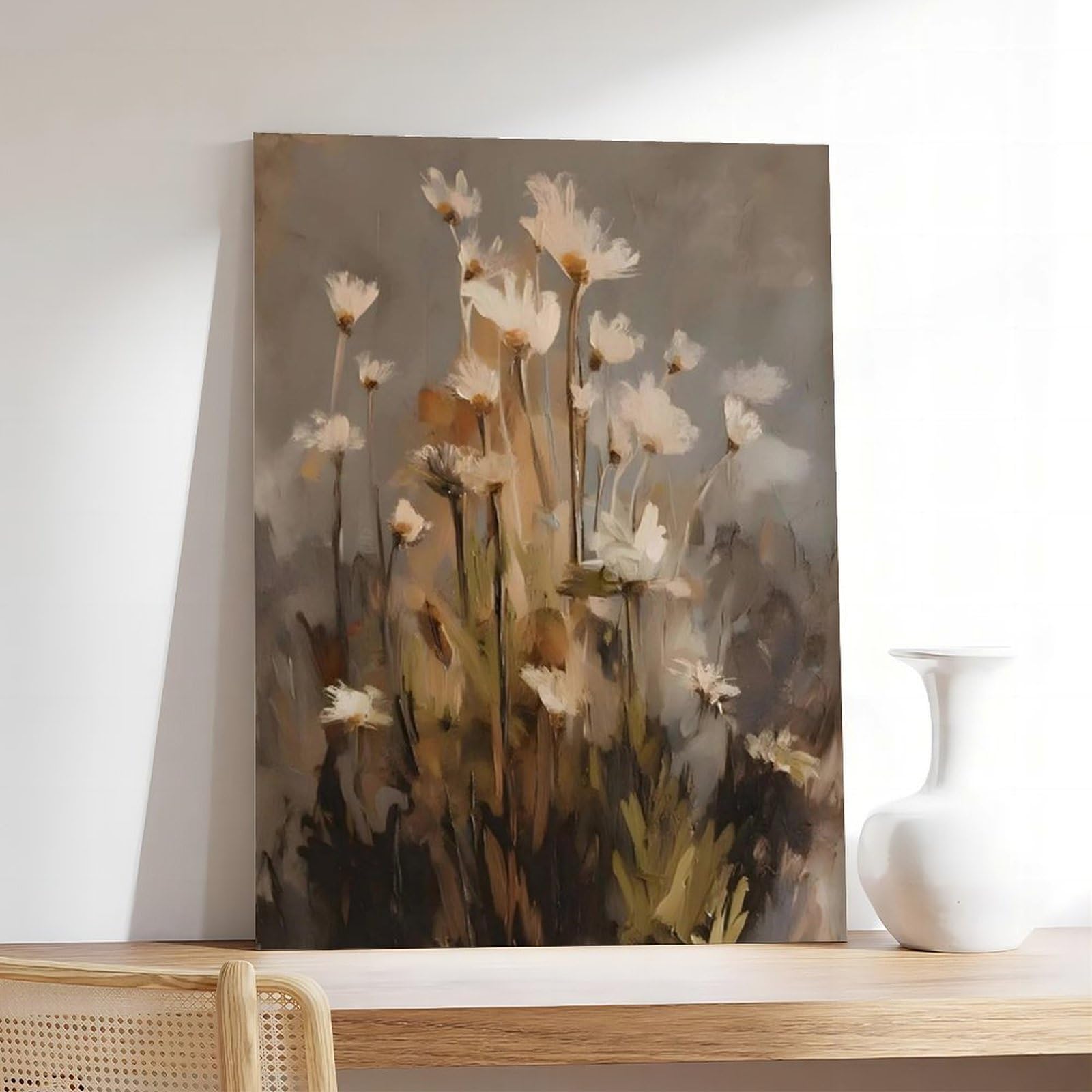 Wandkunst, Leinwandposter, Motiv: neutrale Wildblume, Schlafzimmer, Landschaft, Büro, Raumdekoration, Geschenk, 50 x 75 cm