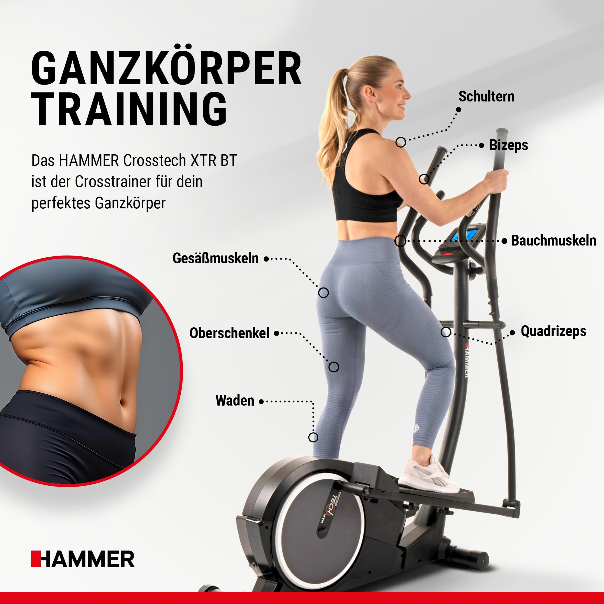 HAMMER Crosstrainer Crosstech XTR BT, Kompatibel mit Kinomap & Zwift, Heimtrainer 21 Programme
