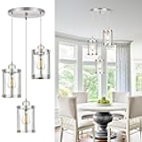 Osimir 3-Light Pendant Lighting, Brushed Nickel Dining Room Chandelier Light Fixture Over Table with Clear Glass, Modern Cluster Hanging Lights for Kitchen Island Sink, OS-3014-3BN