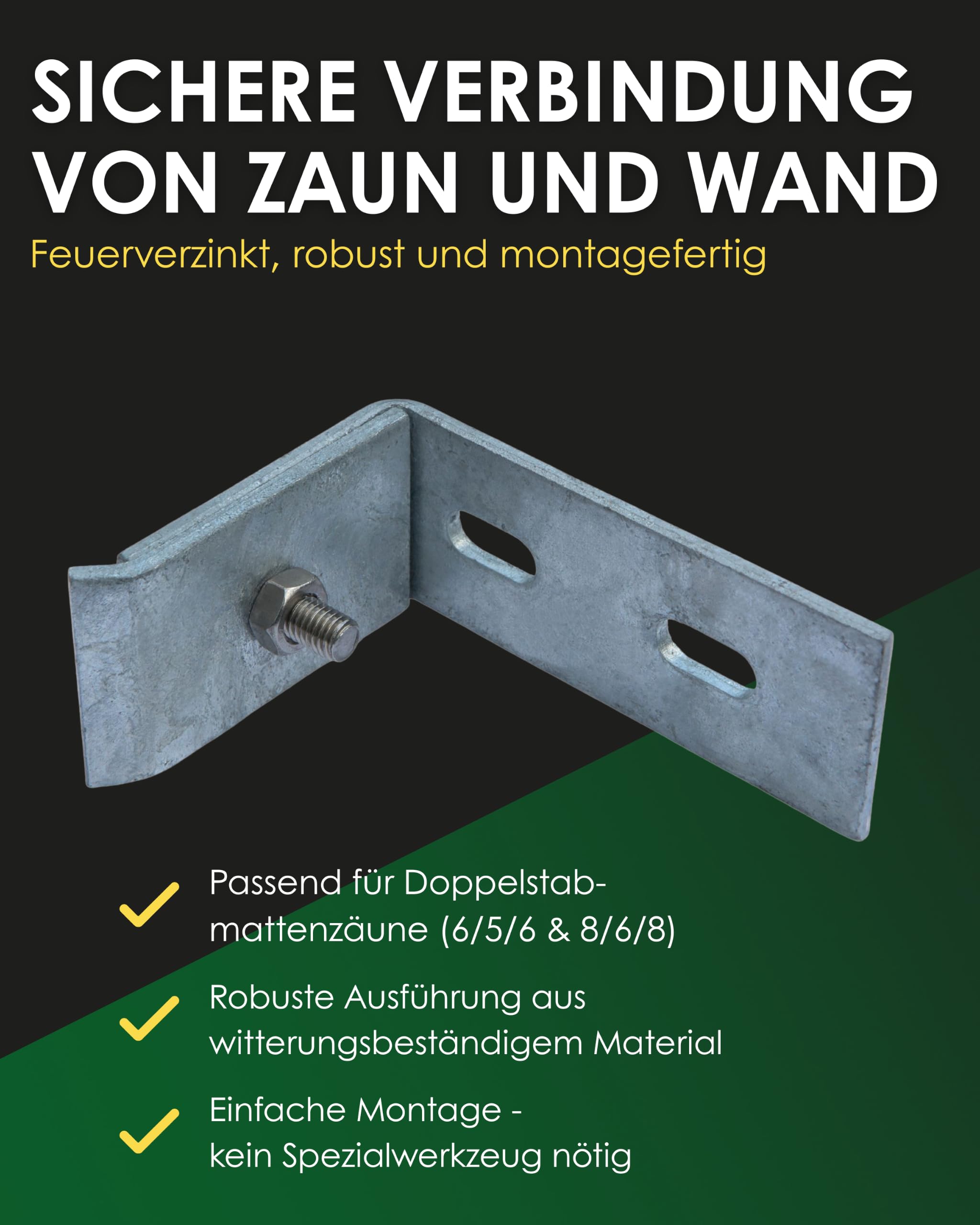Wandanschlusswinkel Doppelstabmattenzaun Feuerverzinkt 100 x 65 mm 10er