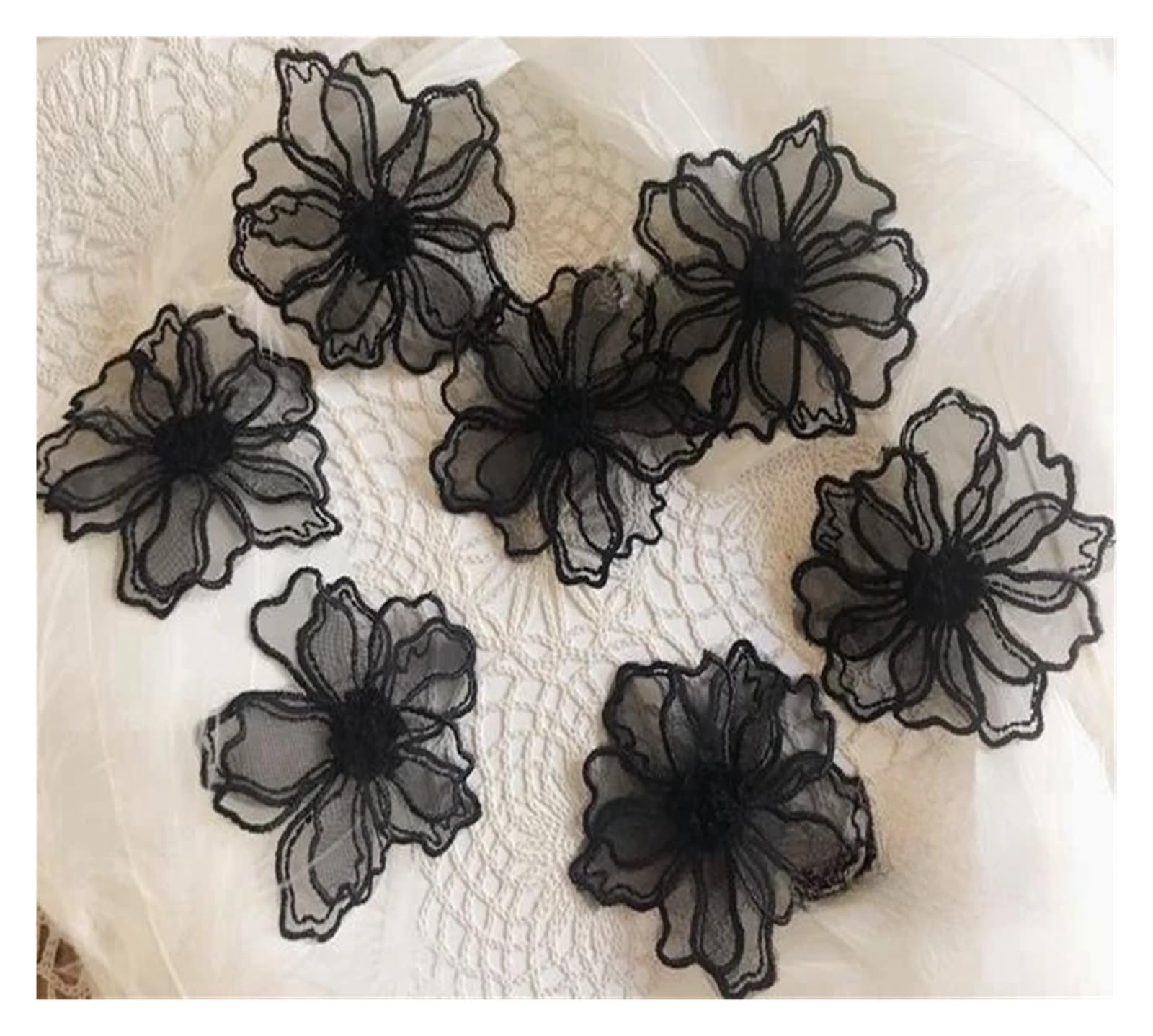Dentelle brodée 3D noire de qualité supérieure pour décoration de robe