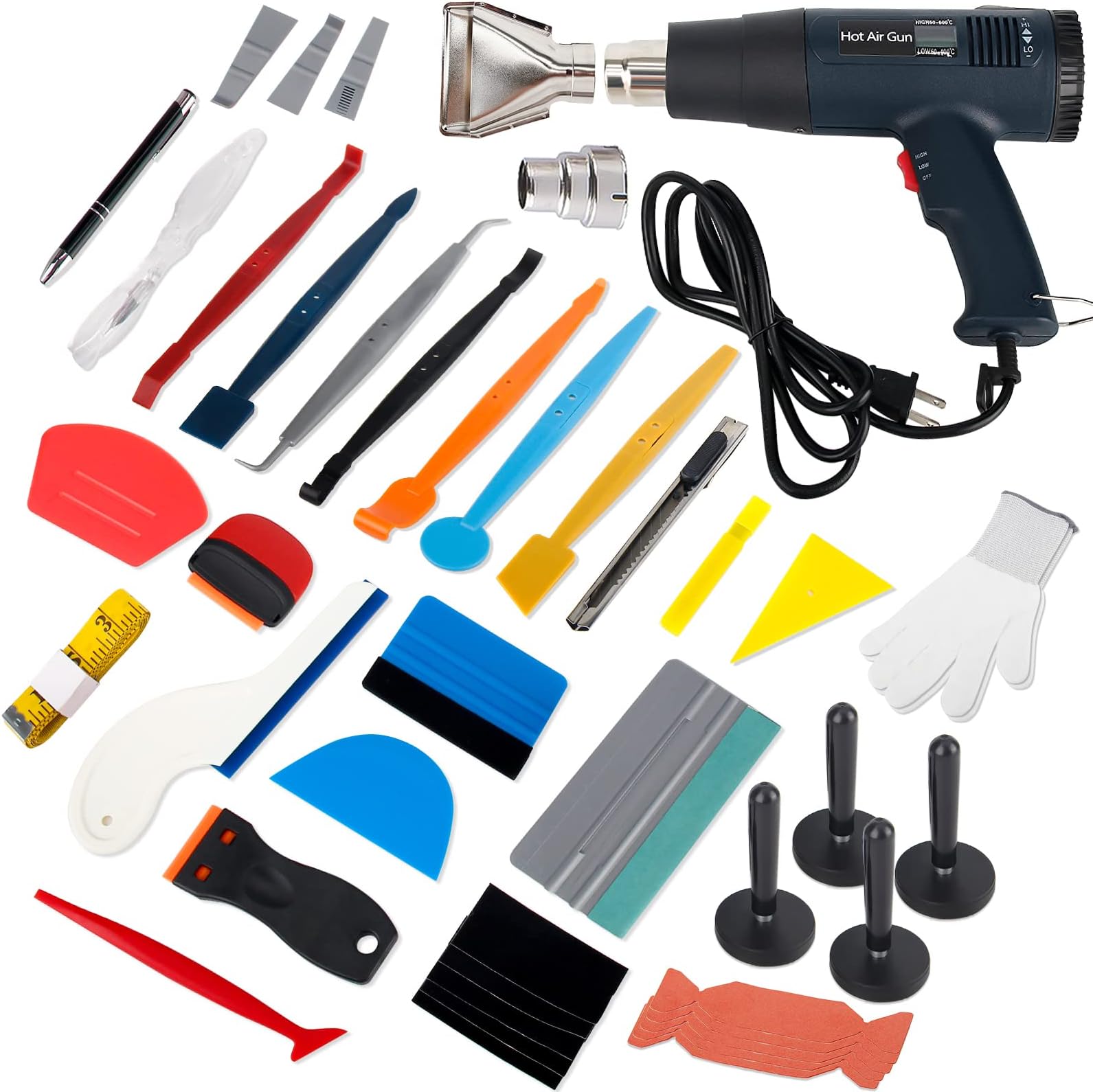 Vinyl Wrap Tool Kit Window Tint Kits for Car Wrapping Installation, Include Heat Gun, Vinyl Squeegee,Micro Wrap Stick Squeegee, Film Cutter, Magnet Holder, Plastic Scraper