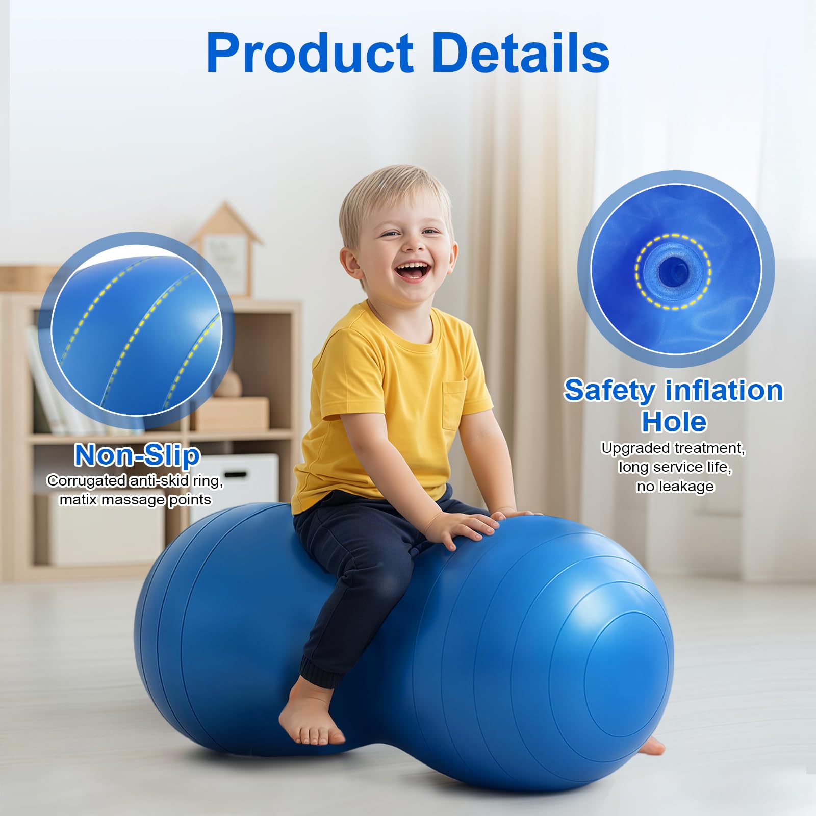 flintronic Bola de Yoga, Peanut Ball, Exercise Ball with Pump, 90 x 45cm Pelota de Ejercicio de Cacahuete Antiexplosión para Terapia de Niños, Embarazo, Yoga, Pilates