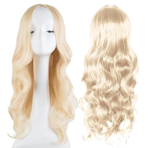 Light Blonde Curly Wig Headband Wig, Long Blonde Wigs for