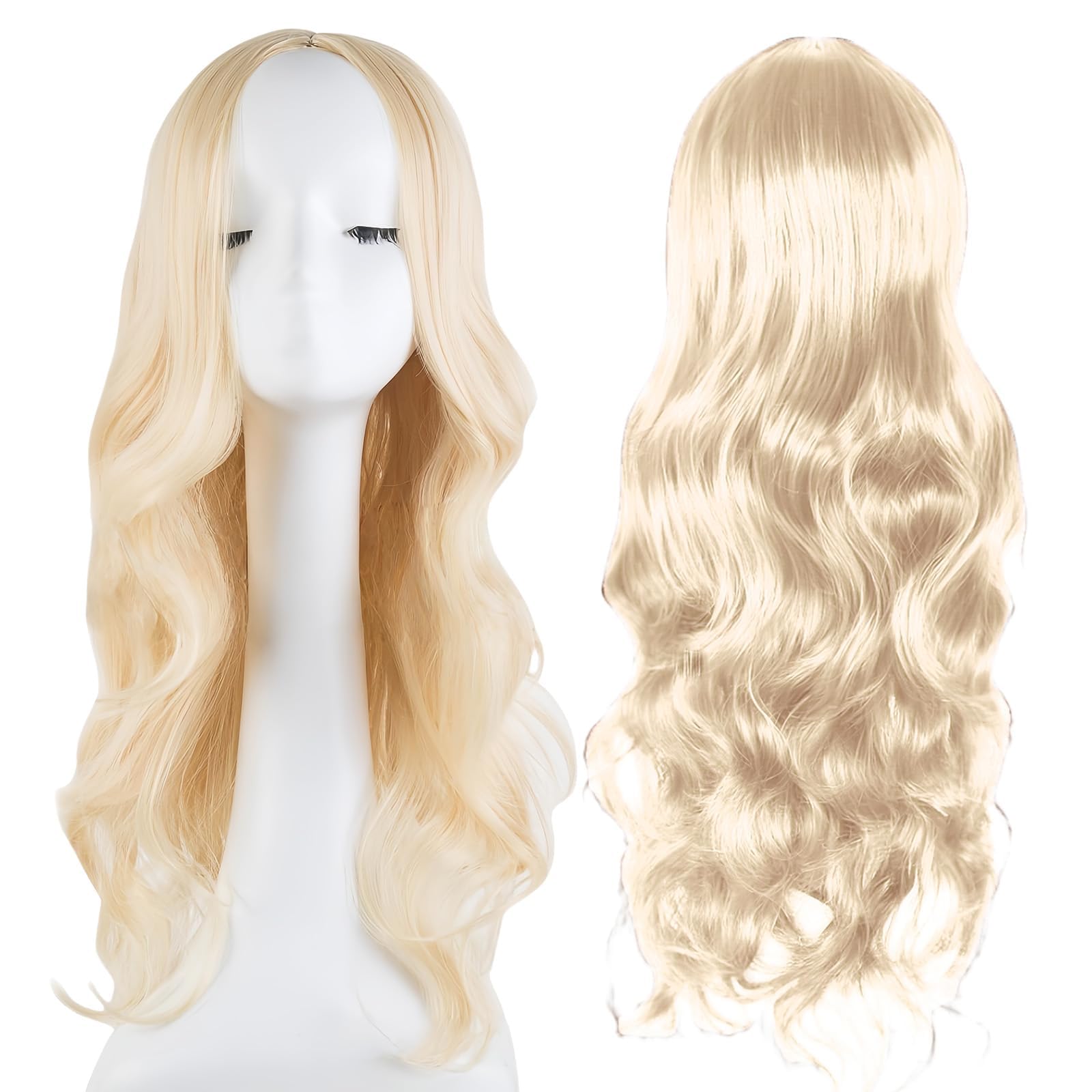 Light Blonde Curly Wig Headband Wig, Long Blonde Wigs for Women, Blond Wigs for Women 27 Length, Synthetic Wave Hair for Simple Styling Soft Touch Natural Appearance Woman Girls