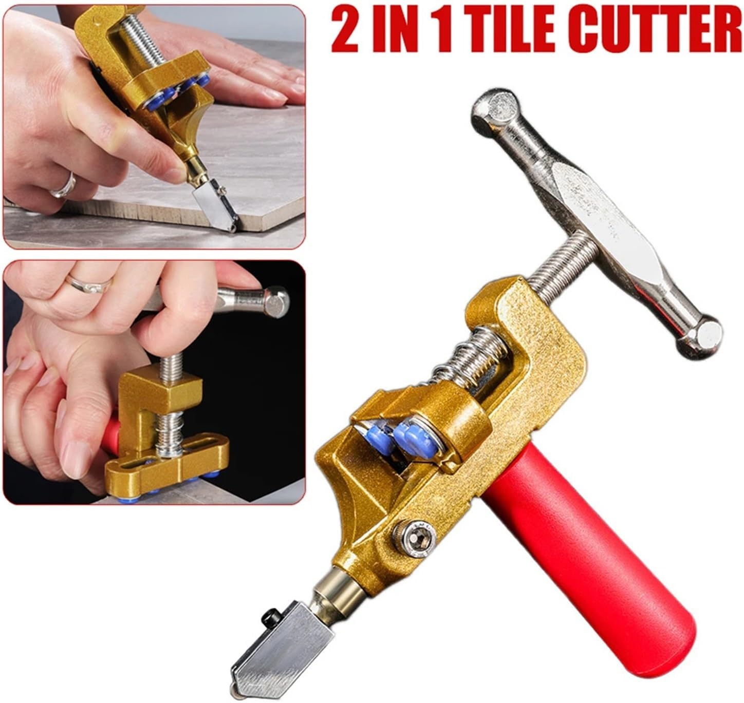 Tile Cutter, 2Pcs 2 In 1 Glass Cutter Set Manual Tile Diamond Slicer Roller High-Strength Ceramic Cutting Opener Construction Tools,for Tile Ceramic