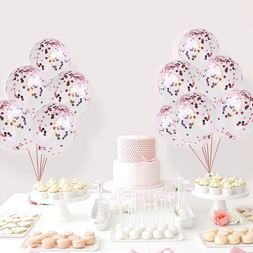 Miniatura 3 de Globos de confeti de oro rosa de 12 pulgadas (paquete de 20), globos brillantes para fiesta con confeti dorado rosa metálico prellenado, globo de