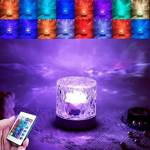 Lámpara de cristal de onda oceánica, lámpara de cristal que cambia de 16 colores con control remoto para dormitorio, proyector de luz nocturna de