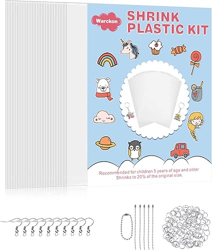 Warckon El kit de hojas de plástico retráctil de 151 piezas incluye 36 piezas de papel de arte retráctil con 115 llaveros accesorios para niños,