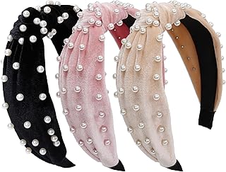 Generic Knotted Headbands for Women Pearl Headbands Top Knot Head Bands Wide Headband for Women’s Hair Fashion Thick Velve...
