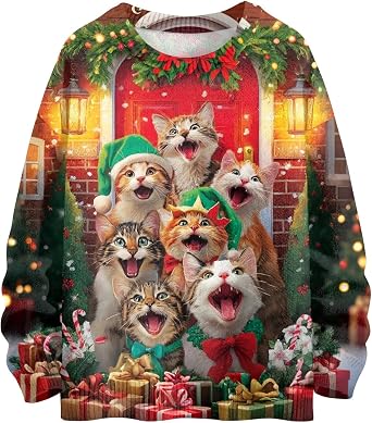 XIAXOGOOL Ugly Christmas Sweaters for Women 2025 Plus Size Funny Cute Holiday Shirts Long Sleeve Crewneck Knit Sweatshirt