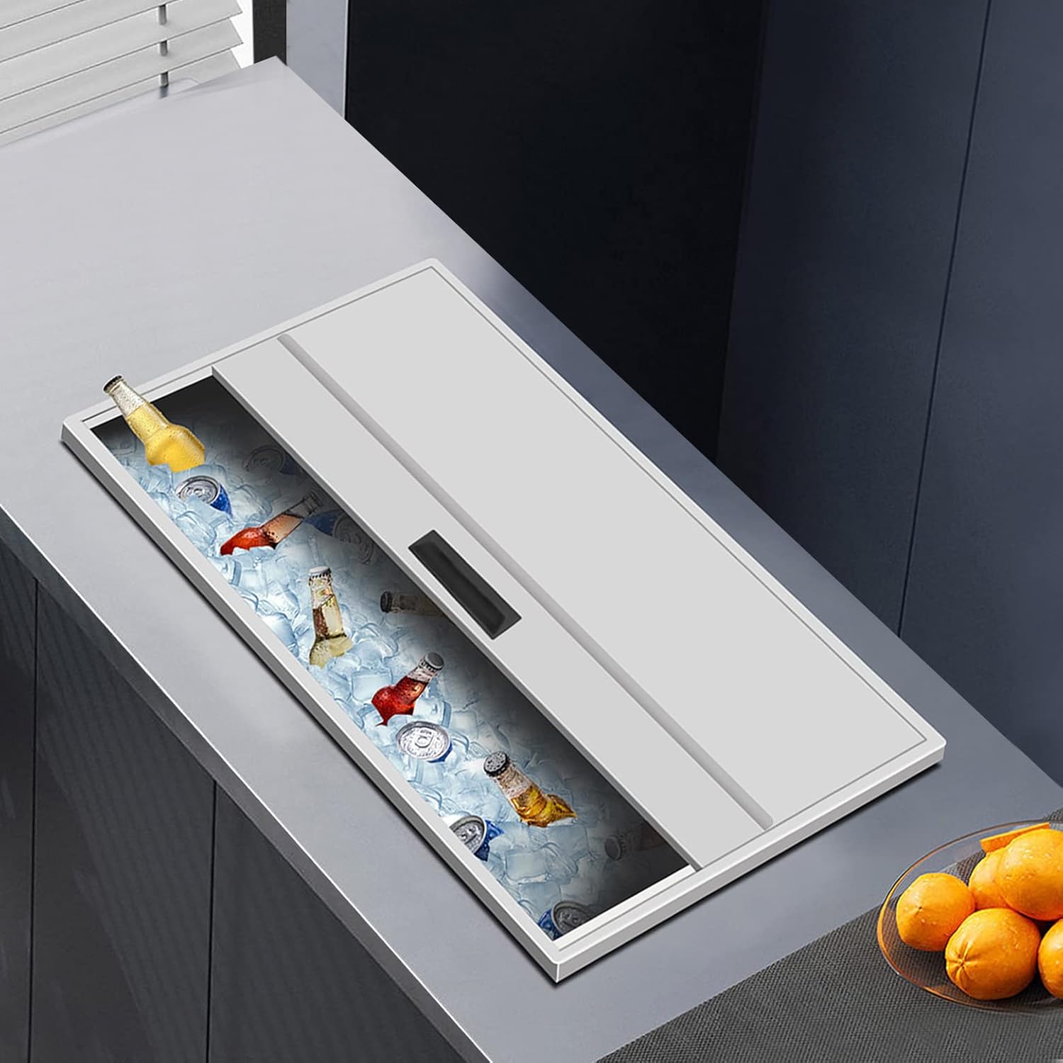 Stainless Steel Drop-in Ice Chest 36"x18"x14" - 109.9 qt Outdoor Cooler with Lid, Double-Wall Insulation for Backyard Parties, Home Bar, and Outdoor Kitchen