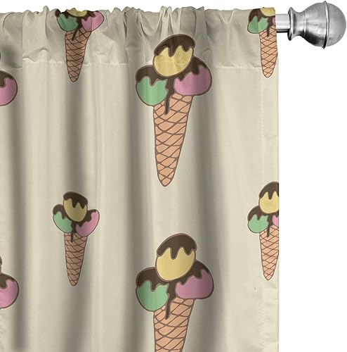 Miniatura 35 de Lunarable Cortinas amarillas, inspiradas en el picnic de los años 50, 60 y 70, diseño de lunares retro con estampado de lunares, tratamientos de