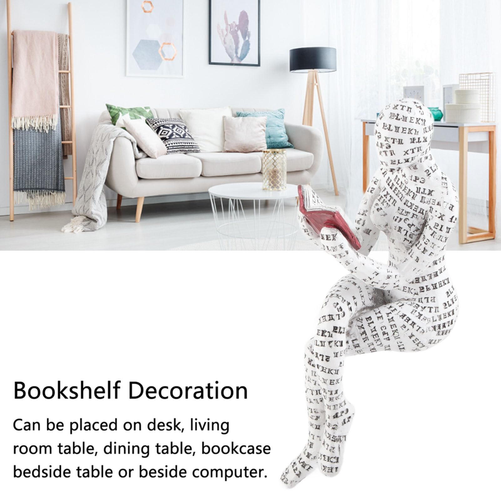 Jeanoko Resin Reading Woman Figurine Innovative Lady Reading Pulp Molding Lady Reading Ornaments Bookshelf Ornaments for Home Decoration(D) daily decoration - Image 2