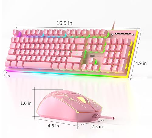 Miniatura 7 de MageGee GT838 - Combo de teclado y mouse para juegos, 104 teclas RGB retroiluminados silenciosos con cable para computadora portátil, PC MAC, con