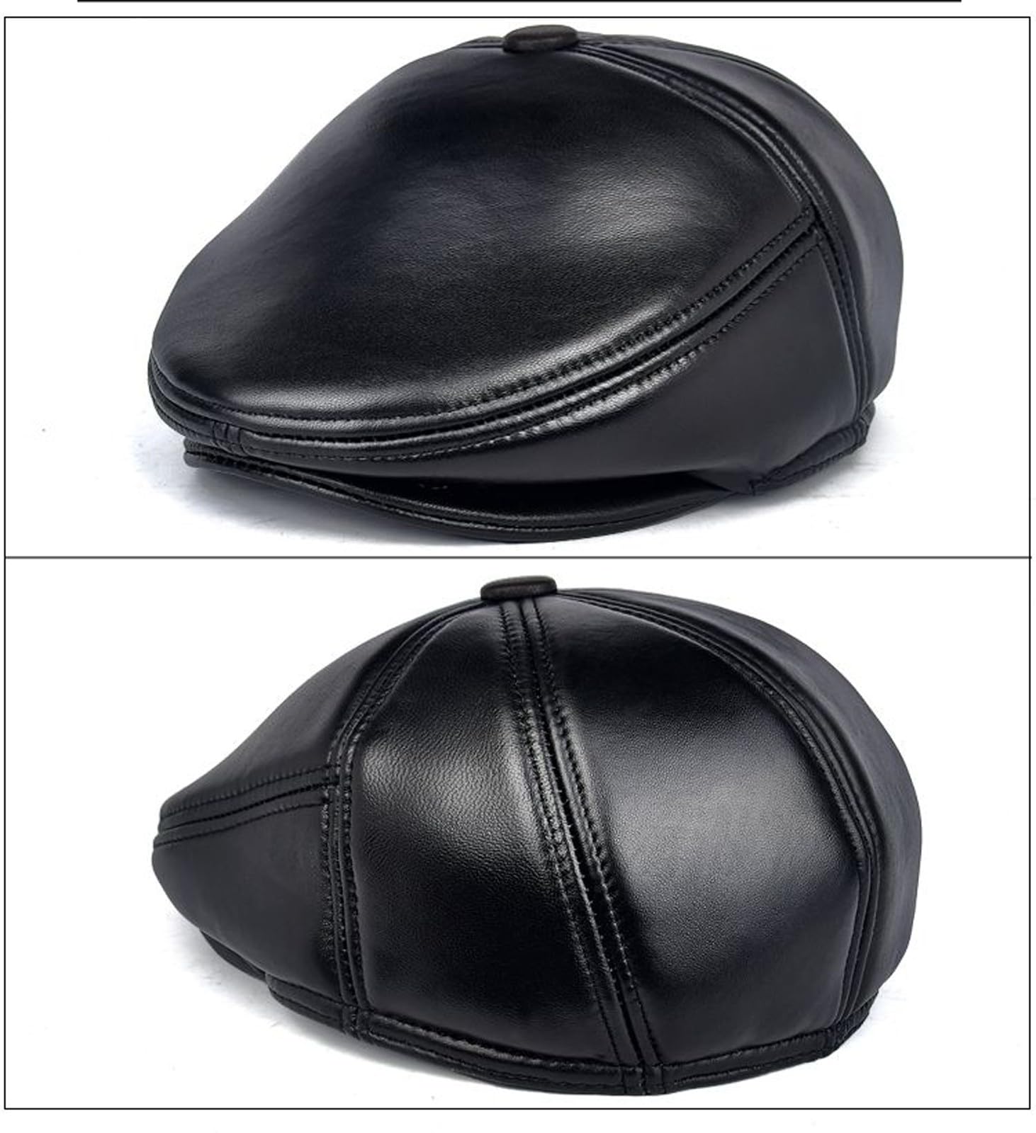 Cappello Classico da Uomo in Vera Pelle con Paraorecchie Reversibili, Ideale per Brevi Viaggi e Vacanze al Freddo(55-56cm(21.65-22 in))