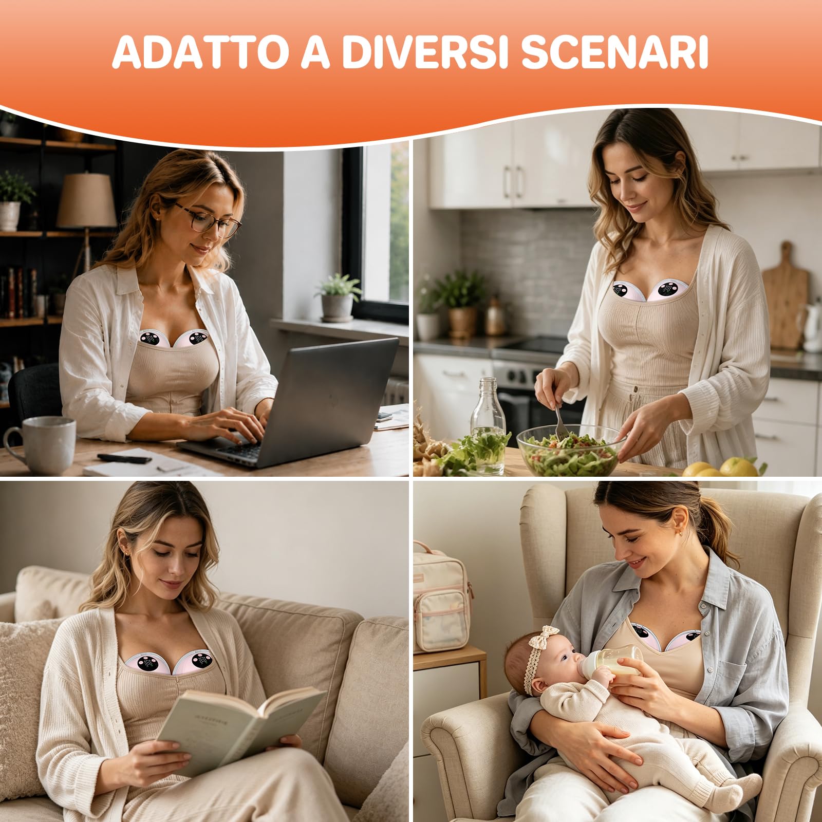 FUNYKICH Tiralatte Elettrico Indossabile,Tiralatte Senza Mani con 4 Modalità e 12 Livelli di Aspirazione,con Flange da 21/24/27 mm,Silenzioso e Senza BPA,Ideale per Domestico/Lavoro/Uscite (1 PCS)