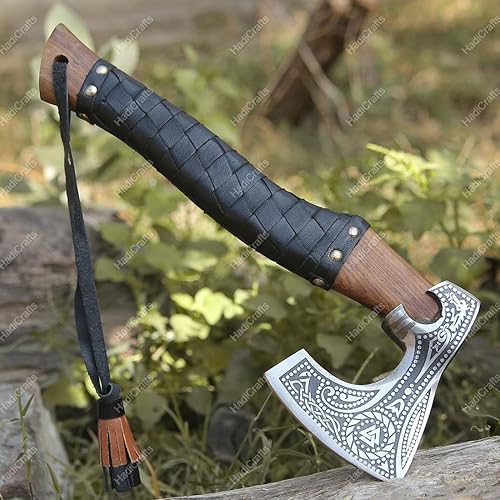 Miniatura 4 de Hacha vikinga de acero al carbono forjada a mano de regalo personalizado con eje de madera de rosa, regalo de boda, hacha vikinga (VKA-004)