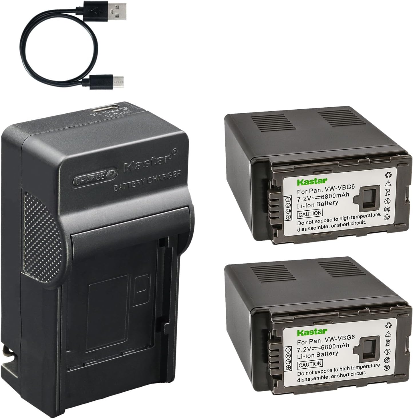 Kastar 2-Pack Battery and AC & USB-C Charger, Compatible with Panasonic VW-VBG6 CGA-E625, for AG-AC130 AC160 AF100 HMC150 HMC70 HMC80 HMR10 Camcorders