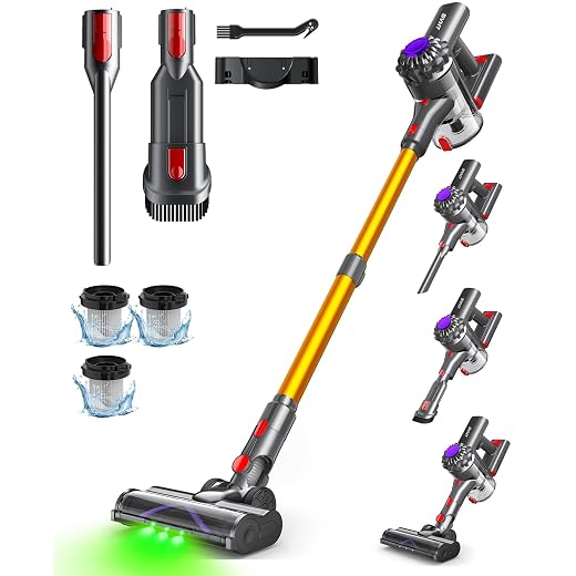 Cordless Vacuum Cleaner, 500W 45KPA Stick Vacuum Cleaners for Home, 45 Mins Lightweight Vac, Anti-Tangle, Rechargeable Battery for Home, Carpets,Pet Hair,Hardwood Floors,Car, Sofa, Stairs