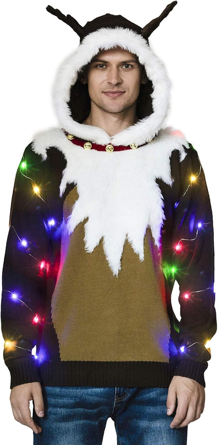 Unisex Men's Ugly Christmas Sweater LED Light Funny Novelty Knit Pullover (Small)