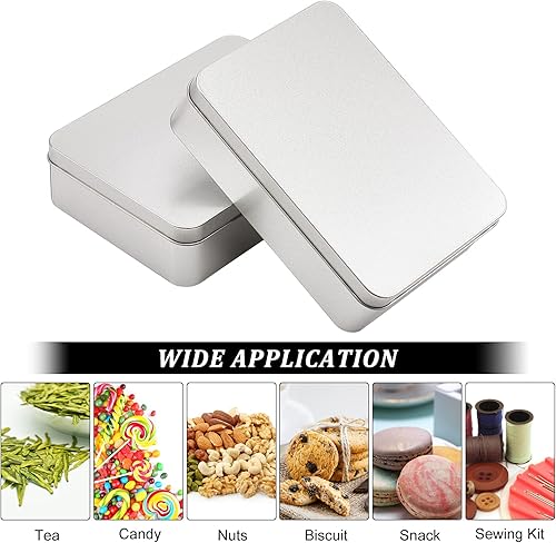 Miniatura 5 de OLYCRAFT 5 latas vacías rectangulares de metal de 6 x 4 x 1.6 pulgadas, plateadas, herméticas, de metal, organizador para el hogar con tapas para