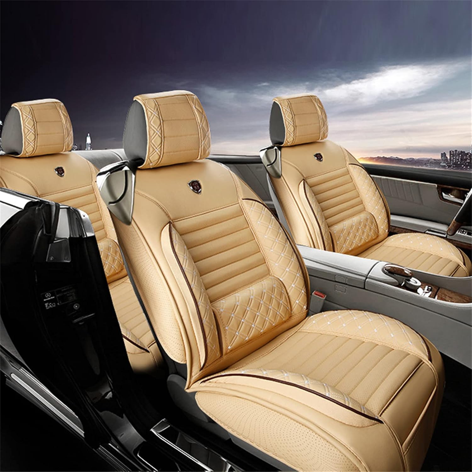Aoyade Car Seat Covers for EX 1997-2019 All Weather Soft Breathable Waterproof Protective Covers Full Set Beige Comfortable