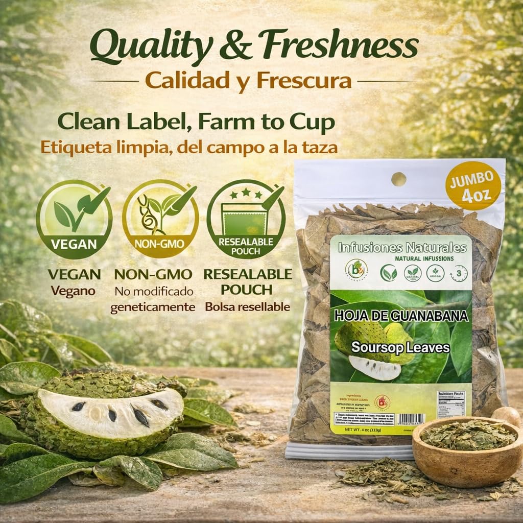 Guanábana Hojas (Soursop Leaves Tea) – Jumbo 4 oz – 100% Natural, Vegan, Non-GMO, Wildcrafted & Authentic – Caffeine-Free Herbal Tea – Makes 30+ Cups - Image 9